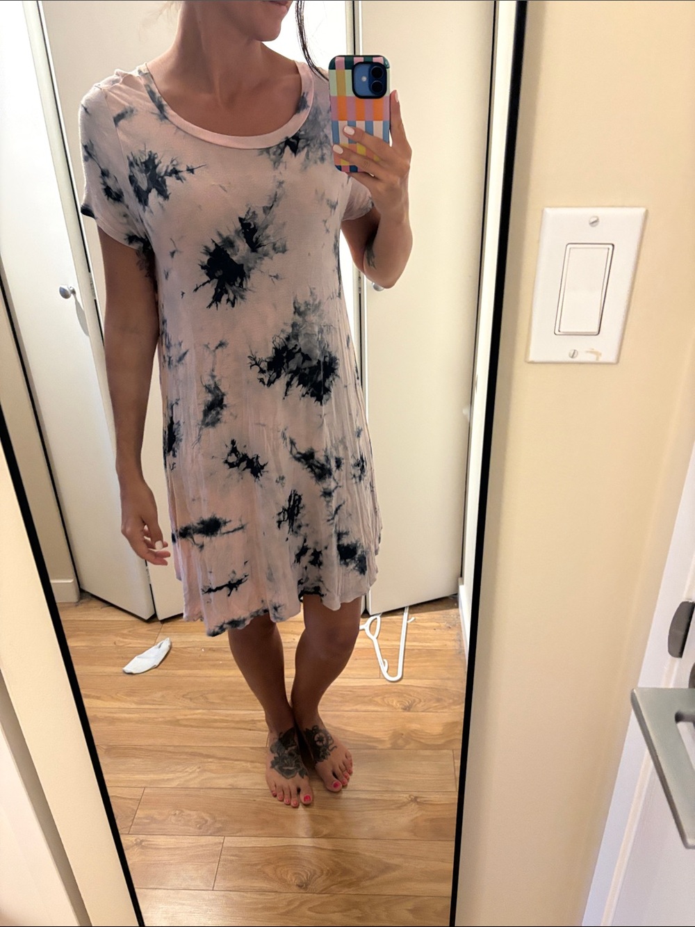 Ginger G Pink and Black Tie-Dye Mini Swing Dress